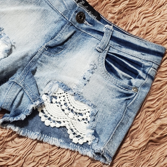Boho Hippie Crochet Lace Embellished Jean Shorts - Picture 3 of 6